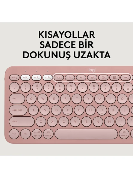Logitech Pebble 2 Set Çoklu Cihaz Özellikli Sessiz Kablosuz Türkçe Q Klavye ve Mouse Seti - Pembe - Resim 5
