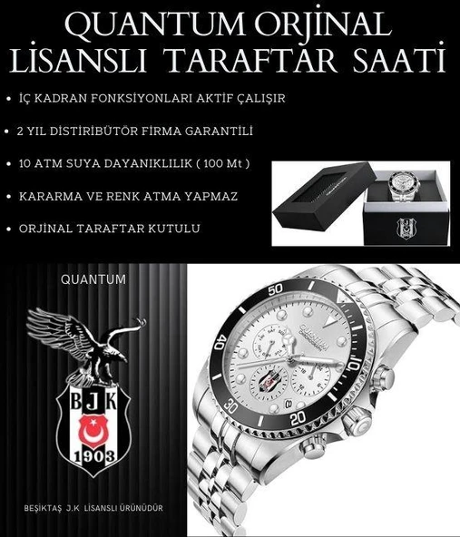 Quantum Beşiktaş Lisanslı İtalyan Tasarım Bileklik Hediyeli 10 Atm Taraftar Kol Saati EBJK1089.330 - Resim 8