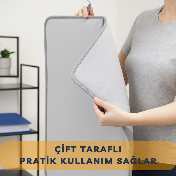 Beylini Buharlı Dikey Ütü Matı 5 Katman Asılabilir Yanmaz Çift Taraflı Dayanıklı Keçeli Buharlı Ütü Bezi Gri 50x80 CM - 2