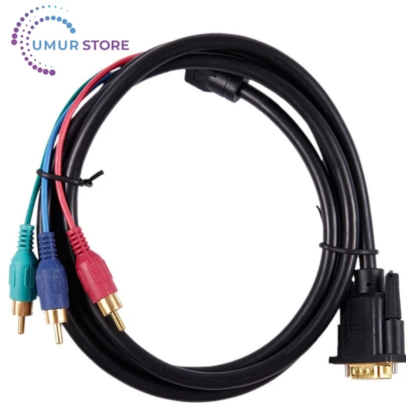 1.5m 4.9ft VGA 15 Pin Erkek - 3 Rca Rgb Erkek Video Kablosu Adaptörü Siyah