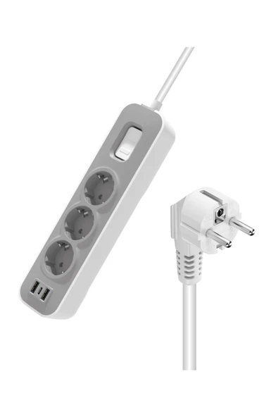 3'lü Anahtarlı Akım Korumalı Grup Priz 2 USB 1 Type C 1.5 Metre Çoklu Priz Uzatma Kablosu - 3