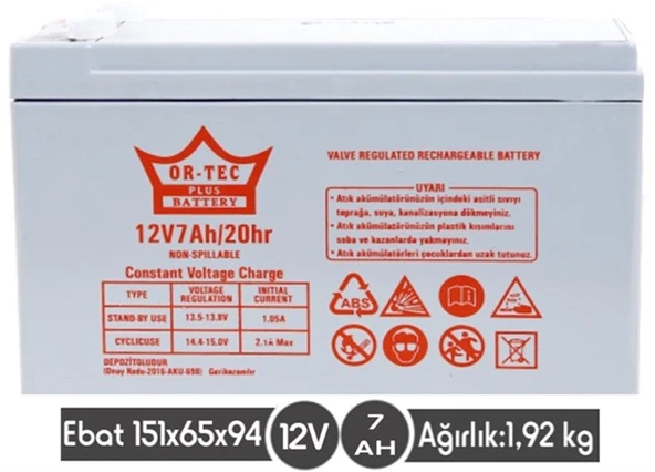 12 V 7 AHM KURU AKÜ