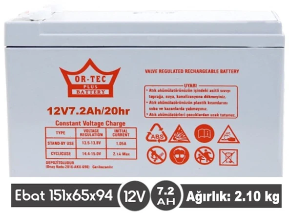 12 V 7,2 AHM KURU AKÜ - 1