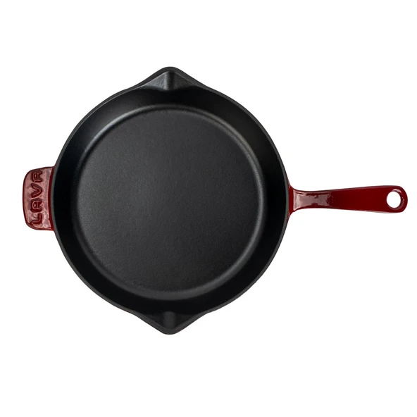 Lava Döküm Yuvarlak Kızartma Tavası Döküm Demir Yekpare Saplı. Çap(Ø)28cm-Bordo - Resim 3