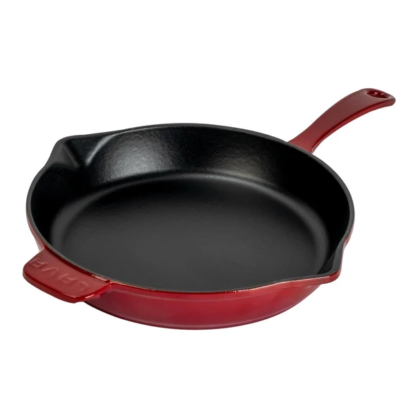 Lava Döküm Yuvarlak Kızartma Tavası Döküm Demir Yekpare Saplı. Çap(Ø)28cm-Bordo - Resim 2