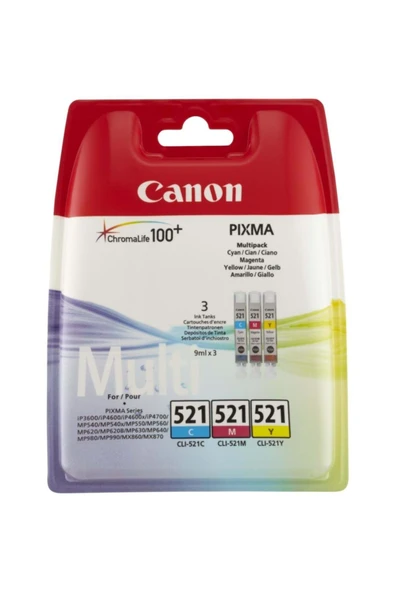 Clı-521 Cyan-magenta-yellow Mavi-kırmızı-sarı 3'lü Multipack Mürekkep Kartuş ürün görseli 1