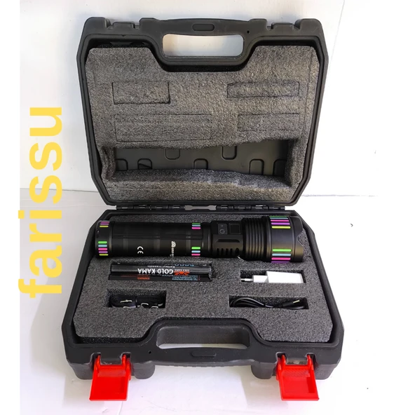 Gold Kama GK-63 Ultra Güçlü LED El Feneri - 150W, 15000 Lümen, Lazer Fonksiyonlu