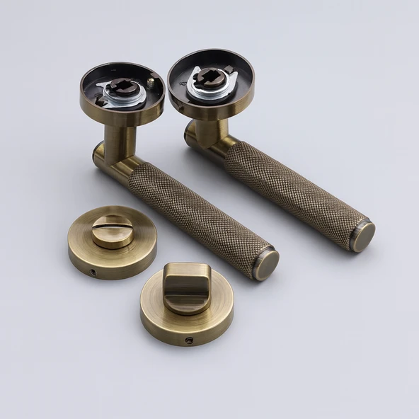 Antik Füme Wc Banyo Tipi Kapı Kolu Rozetli Sağ Sol Uygun Modern İç Kapı Kilitli 1 Takım - Resim 6