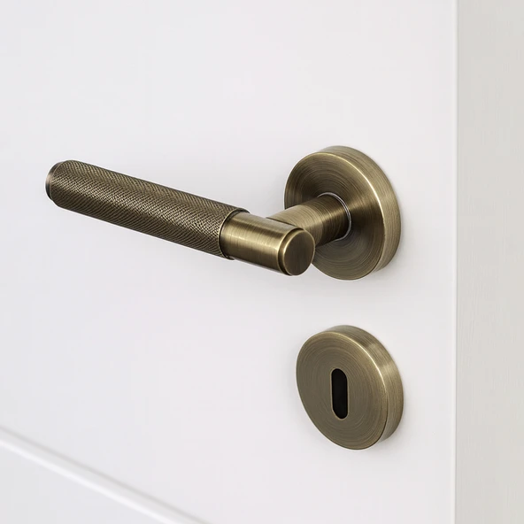 Antik Füme Oda Tipi Kapı Kolu Rozetli Sağ Sol Uygun Modern İç Kapı 1 Takım - Resim 6