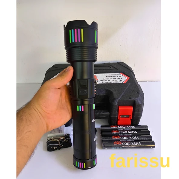 Gold Kama GK-63 Ultra Güçlü LED El Feneri - 150W, 15000 Lümen, Lazer Fonksiyonlu - 4
