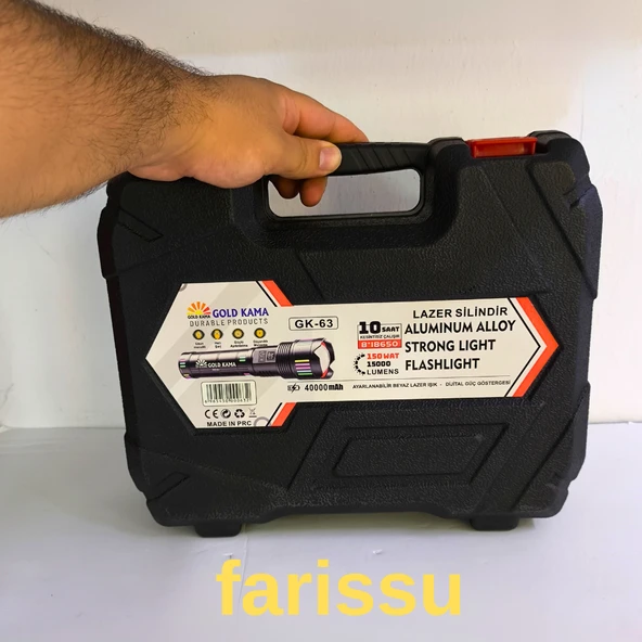Gold Kama GK-63 Ultra Güçlü LED El Feneri - 150W, 15000 Lümen, Lazer Fonksiyonlu - 8