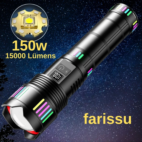 Gold Kama GK-63 Ultra Güçlü LED El Feneri - 150W, 15000 Lümen, Lazer Fonksiyonlu - 2