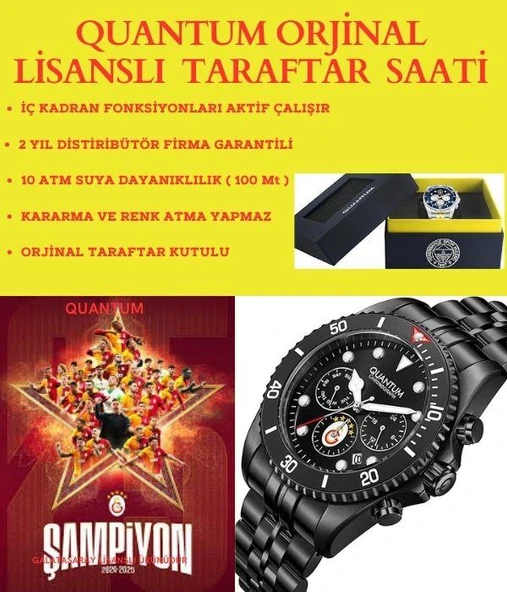 Quantum Galatasaraylı Lisanslı İtalyan Tasarım Bileklik Hediyeli 10 Atm Taraftar Kol Saati EGS1090.650 - Resim 8