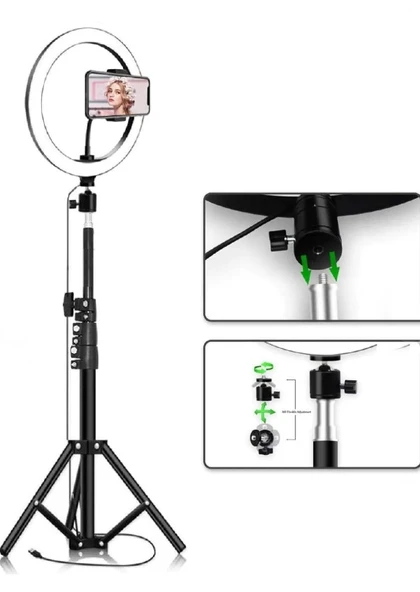 10 Inç Ring Light 2.1mt 3 Farklı Işık Rengi Youtuber Led Işıklı 210cm Tripod Selfie Makyaj Işığı - 2