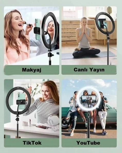 10 Inç Ring Light 2.1mt 3 Farklı Işık Rengi Youtuber Led Işıklı 210cm Tripod Selfie Makyaj Işığı - 3
