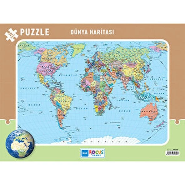 Blue Focus 72 Parça Dünya Haritası Frame Puzzle - 2