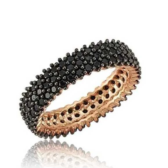 Gümüş 3 Sıra Siyah Tamtur Bayan Alyans Yüzük ürün görseli