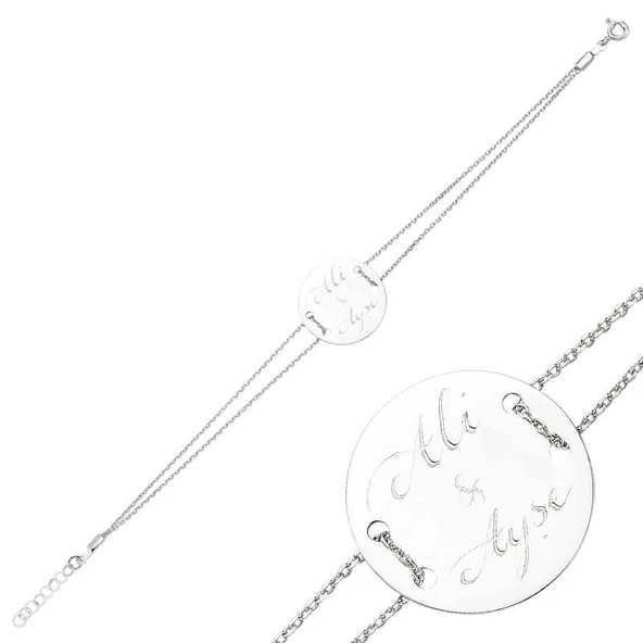 Gümüş İsimli Yuvarlak Plaka Bayan Bileklik ürün görseli