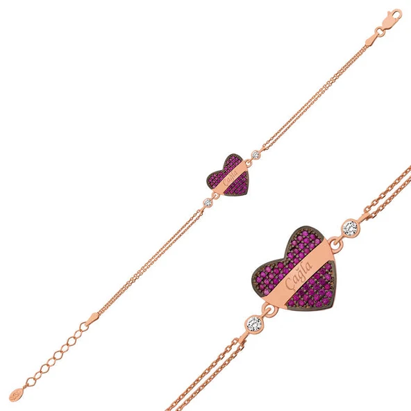 Gümüş Rose Kırmızı Kalp İsimli Bayan Bileklik ürün görseli