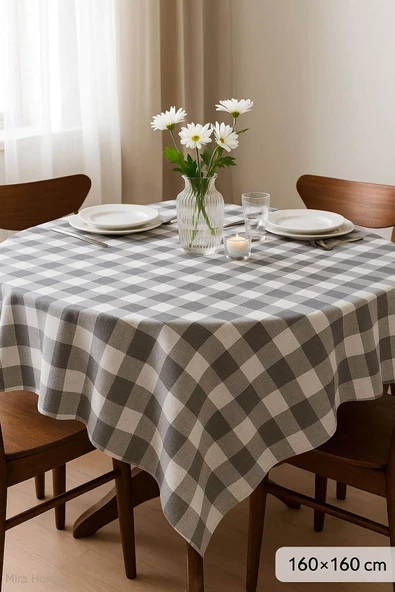 Mira Home Kareli Masa Örtüsü Sofra Bezi 160X160 Cm Happytime - 6
