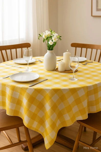 Mira Home Kareli Masa Örtüsü Sofra Bezi 160X160 Cm Happytime - 12