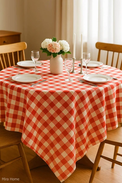 Mira Home Kareli Masa Örtüsü Sofra Bezi 160X160 Cm Happytime - 8