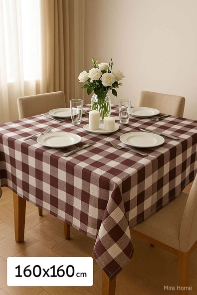 Mira Home Kareli Masa Örtüsü Sofra Bezi 160X160 Cm Happytime