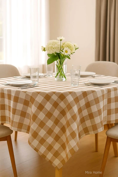 Mira Home Kareli Masa Örtüsü Sofra Bezi 160X160 Cm Happytime - 3