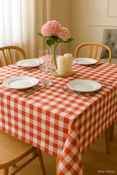 Mira Home Kareli Masa Örtüsü Sofra Bezi 160X160 Cm Happytime - 9