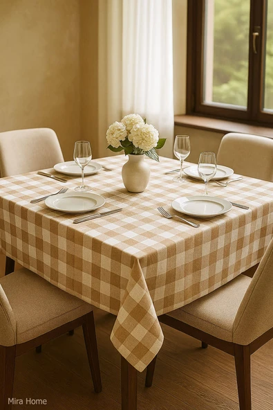 Mira Home Kareli Masa Örtüsü Sofra Bezi 160X160 Cm Happytime - 2