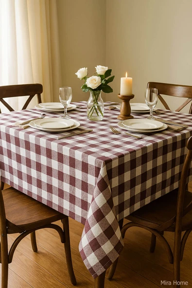 Mira Home Kareli Masa Örtüsü Sofra Bezi 160X160 Cm Happytime - 5