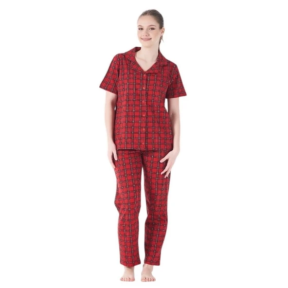 Estiva Kareli Desen Önden Düğmeli Bayan Pijama Takım ürün görseli