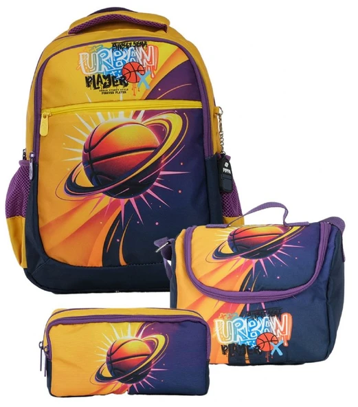 Pippa Erkek Çocuk Üç Gözlü Sarı/Siyah İlkokul Üçlü Okul Çanta Seti - Basketbol - PPSET5260 ürün görseli