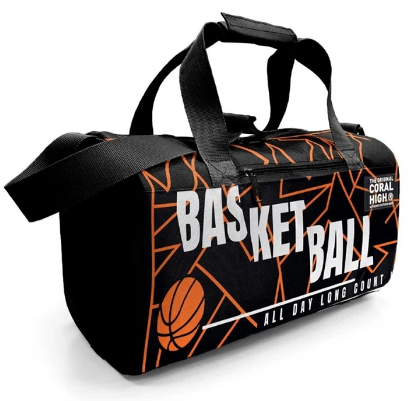 Coral High Erkek Çocuk Spor ve Seyahat Çantası - Siyah Turuncu Basketbol Desenli - 27536 ürün görseli