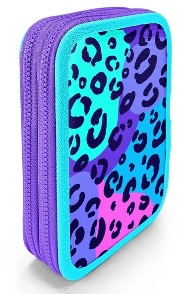 Coral High Organizer İki Katlı Kalem Çantası - Mor Yeşil Leopar, Kız Çocuk/Kadın, Mor Yeşil Leopar - Resim 2