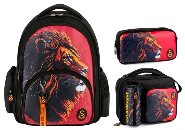 Galatasaray Erkek Çocuk Suni Deri Üzerine Aslan Baskılı Üçlü İlkokul Çanta Seti - SETME25560A ürün görseli
