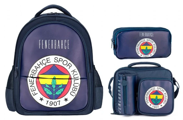 Fenerbahçe Erkek Çocuk Suni Deri Üzerine Arma Baskılı Üçlü Okul Çanta Seti - SETME25760 ürün görseli