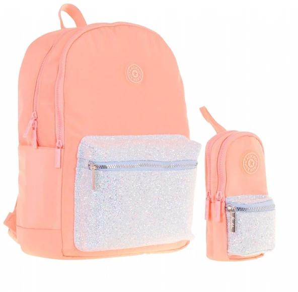 Kaukko Bright Kız Çocuk Taşlı Somon Okul Çantası ve Çanta Şekilli Kalemlik Seti ürün görseli