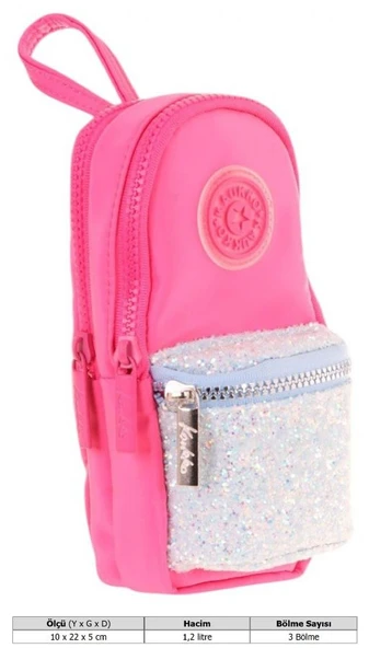 Kaukko Çanta Şekilli Kız Çocuk Üç Bölmeli Kalemlik - Pembe - Taşlı - K2722 - Resim 3