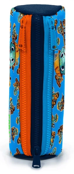 Coral High Erkek Çocuk Dinazor ve İş Makinesi Baskılı Mavi/Turuncu Kalem Çantası - Üç Bölmeli - Resim 2