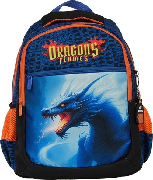 Pippa Erkek Çocuk ÜÇ Gözlü Lacivert Turuncu İlkokul Üçlü Okul Çanta Seti - Dragon/Ejderha - PPSET5280 - Resim 2