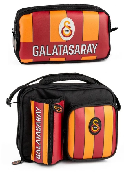Galatasaray Erkek Çocuk Çizgi Baskılı Suni Deri Beslenme Çantası ve Kalemlik Seti (İkili Set) - SETME25558 ürün görseli