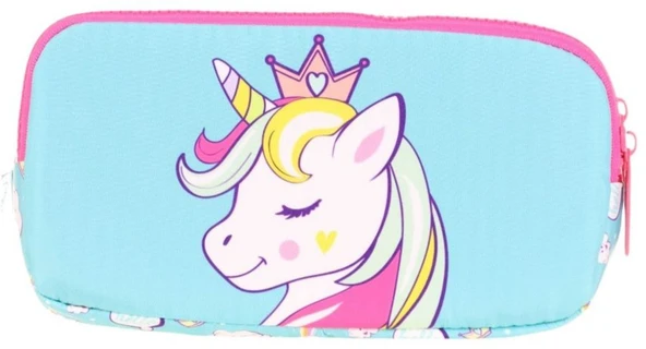 Kaukko Kids Üç Bölmeli Turkuaz Pembe, Unicorn Temalı, Kız Çocuk Okul Kalem Çantası - L8155 - Resim 2