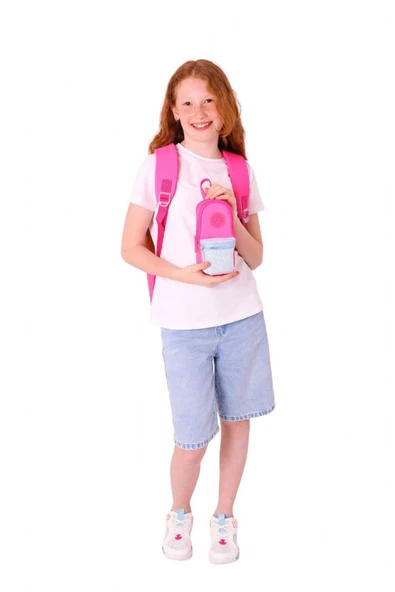 Kaukko Bright Kız Çocuk Taşlı Pembe Okul Çantası ve Çanta Şekilli Kalemlik Seti - Resim 3