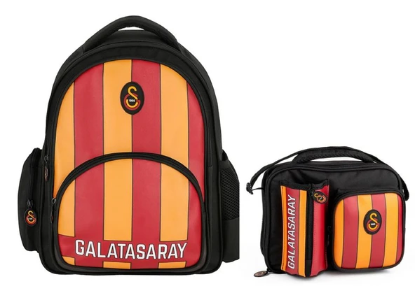 Galatasaray Erkek Çocuk Çizgi Baskılı Suni Deri Sırt Çantası ve Beslenme Çantası Seti - SETME25556B