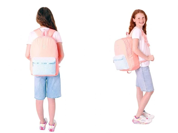 Kaukko Bright Kız Çocuk Taşlı Somon Okul Çantası ve Çanta Şekilli Kalemlik Seti - Resim 4