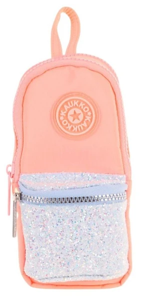 Kaukko Çanta Şekilli Kız Çocuk Üç Bölmeli Kalemlik - Somon - Taşlı - K2721 - Resim 2