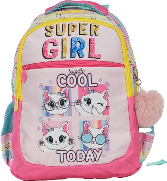 Pippa Kız Çocuk Üç Gözlü Pembe/Sarı İlkokul Üçlü Okul Çanta Seti - Super Girl - PPSET5220 - Resim 2