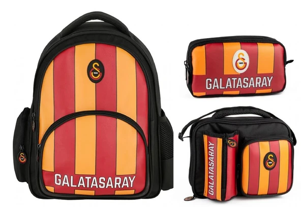 Galatasaray Erkek Çocuk Çizgi Baskılı Suni Deri Üçlü Okul Çantası Seti - SETME25556A ürün görseli