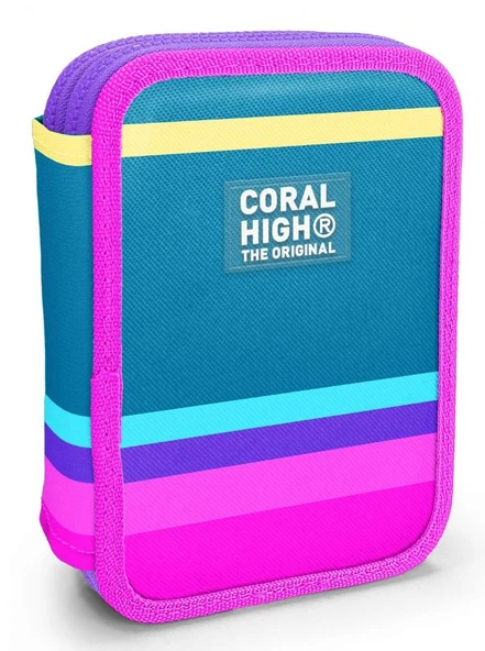 Coral High İki Karlı Organizer Kalemlik - Yeşil Pembe Sarı Desenli, Kız Çocuk, Yeşil Pembe Sarı Desenli ürün görseli